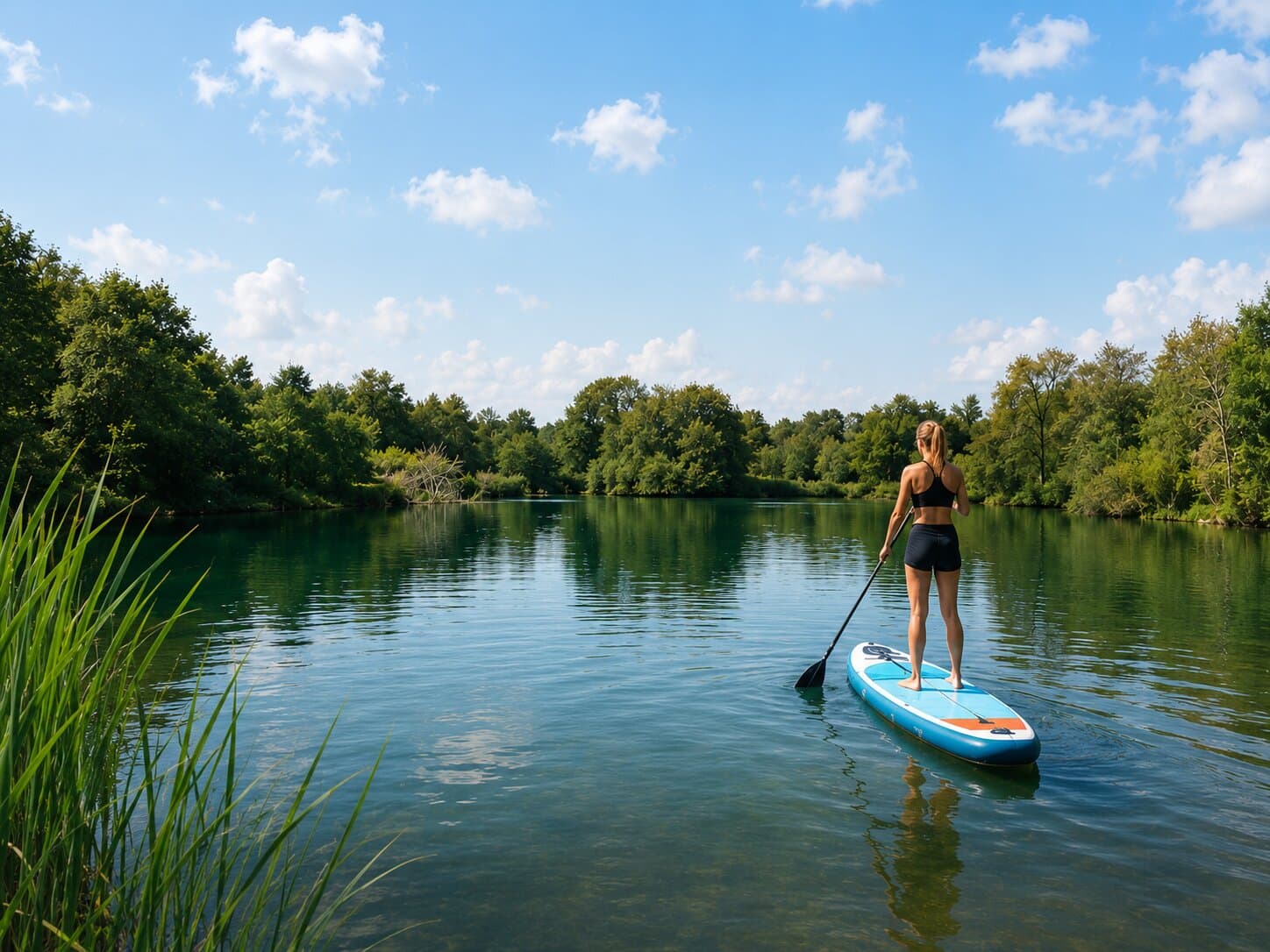 A paddleboarder on the lake